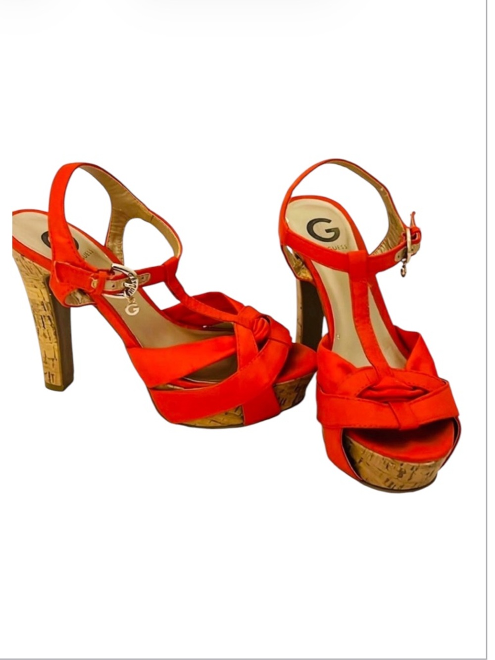 GUESS Y2K Bright Orange High Heel Platform Sandals 7.5